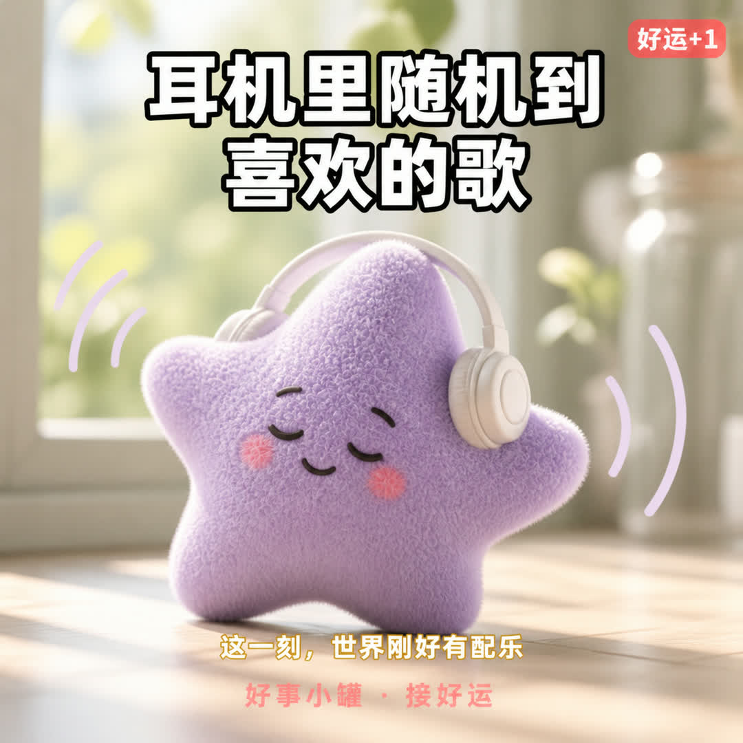一颗紫色毛绒星星在耳机里随机听到喜欢的歌